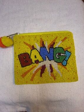 Beaded "BANG!" Zipper Pouch in Bright Yellow